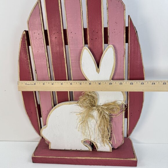 Handcrafted Wooden Easter Bunny Table Decor With Rustic Pink & White Finish 19" - Picture 8 of 9